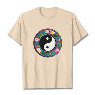 Buddha Gift Yin Yang Lotus Leaves Cotton Tee T-shirt