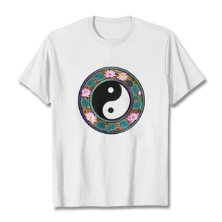 Buddha Gift Yin Yang Lotus Leaves Cotton Tee T-shirt