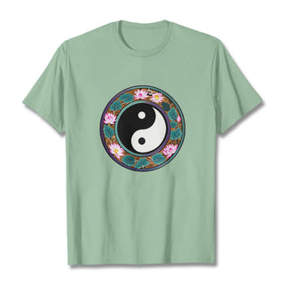Buddha Gift Yin Yang Lotus Leaves Cotton Tee T-shirt