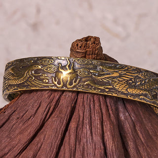 Buddha Gift Dragon And Phoenix Playing With A Pearl Heart Sutra Carved Copper Brass Luck Bracelet Bangle