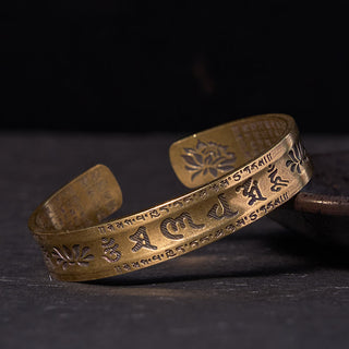 Buddha Gift Six True Words 'om Mani Padme Hum' Heart Sutra Lotus Copper Brass Peace Cuff Bracelet Bangle