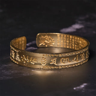 Buddha Gift Six True Words 'om Mani Padme Hum' Heart Sutra Lotus Copper Brass Peace Cuff Bracelet Bangle