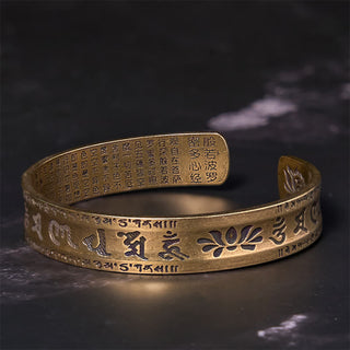 Buddha Gift Six True Words 'om Mani Padme Hum' Heart Sutra Lotus Copper Brass Peace Cuff Bracelet Bangle