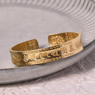Buddha Gift Six True Words 'om Mani Padme Hum' Heart Sutra Lotus Copper Brass Peace Cuff Bracelet Bangle