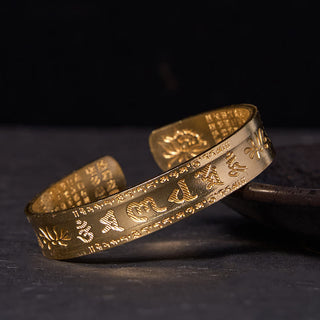 Buddha Gift Six True Words 'om Mani Padme Hum' Heart Sutra Lotus Copper Brass Peace Cuff Bracelet Bangle