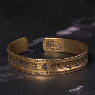 Buddha Gift Six True Words 'om Mani Padme Hum' Heart Sutra Lotus Copper Brass Peace Cuff Bracelet Bangle
