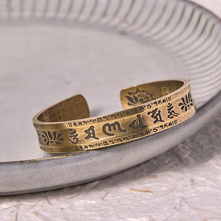 Buddha Gift Six True Words 'om Mani Padme Hum' Heart Sutra Lotus Copper Brass Peace Cuff Bracelet Bangle