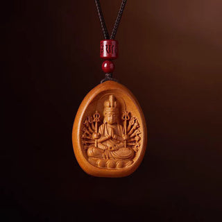 Buddha Gift Peach Wood Cinnabar Om Mani Padme Hum Chinese Zodiac Black String Necklace Pendants