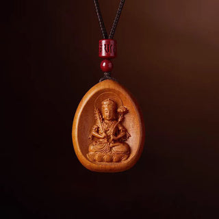 Buddha Gift Peach Wood Cinnabar Om Mani Padme Hum Chinese Zodiac Black String Necklace Pendants