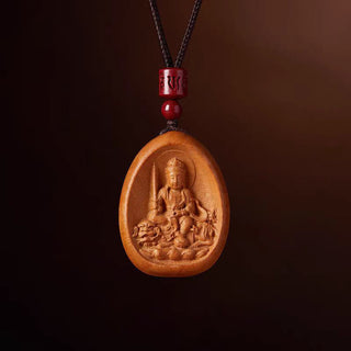 Buddha Gift Peach Wood Cinnabar Om Mani Padme Hum Chinese Zodiac Black String Necklace Pendants