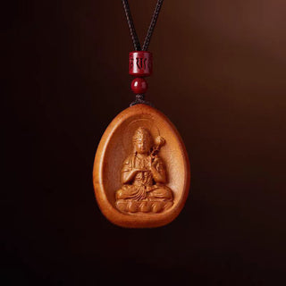 Buddha Gift Peach Wood Cinnabar Om Mani Padme Hum Chinese Zodiac Black String Necklace Pendants