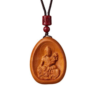 Buddha Gift Peach Wood Cinnabar Om Mani Padme Hum Chinese Zodiac Black String Necklace Pendants