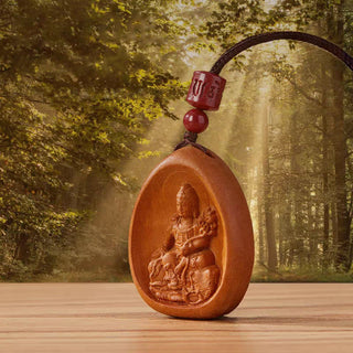 Buddha Gift Peach Wood Cinnabar Om Mani Padme Hum Chinese Zodiac Black String Necklace Pendants
