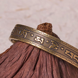 Buddha Gift Six True Words 'om Mani Padme Hum' Heart Sutra Copper Brass Luck Wisdom Bracelet Bangle