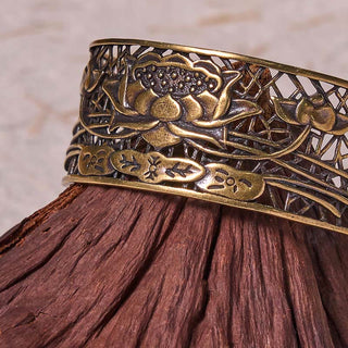 Buddha Gift Hollow Lotus Silver Plated Copper Healing Enlightenment Bracelet Bangle