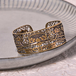 Buddha Gift Hollow Lotus Silver Plated Copper Healing Enlightenment Bracelet Bangle