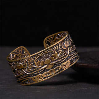Buddha Gift Hollow Lotus Silver Plated Copper Healing Enlightenment Bracelet Bangle