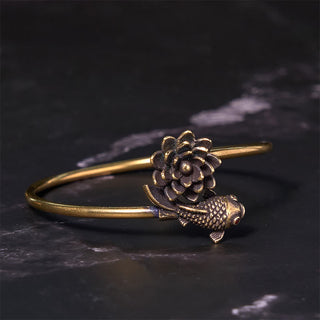 Buddha Gift Lotus Flower Koi Fish Copper Brass Enlightenment Luck Bracelet Bangle