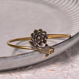 Buddha Gift Lotus Flower Koi Fish Copper Brass Enlightenment Luck Bracelet Bangle