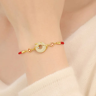 Buddha Gift Hetian Jade Chalcedony Peace Buckle Coin 925 Sterling Silver Year Of The Snake Red String Prosperity Bracelet
