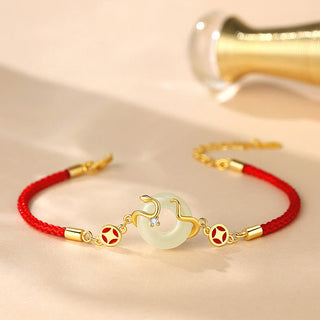 Buddha Gift Hetian Jade Chalcedony Peace Buckle Coin 925 Sterling Silver Year Of The Snake Red String Prosperity Bracelet