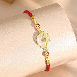 Buddha Gift Hetian Jade Chalcedony Peace Buckle Coin 925 Sterling Silver Year Of The Snake Red String Prosperity Bracelet