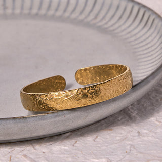 Buddha Gift Dragon And Phoenix Playing With A Pearl Carved Copper Brass Luck Protection Bracelet Bangle