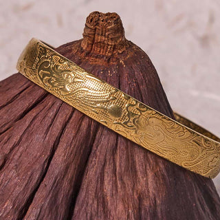 Buddha Gift Dragon And Phoenix Playing With A Pearl Carved Copper Brass Luck Protection Bracelet Bangle