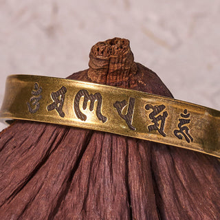 Buddha Gift Six True Words 'om Mani Padme Hum' Heart Sutra Copper Brass Inner Peace Cuff Bracelet Bangle