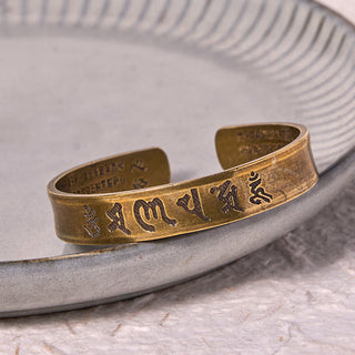 Buddha Gift Six True Words 'om Mani Padme Hum' Heart Sutra Copper Brass Inner Peace Cuff Bracelet Bangle