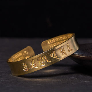 Buddha Gift Six True Words 'om Mani Padme Hum' Heart Sutra Copper Brass Inner Peace Cuff Bracelet Bangle