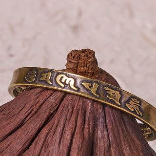 Buddha Gift Six True Words 'om Mani Padme Hum' Heart Sutra Copper Brass Wisdom Peace Cuff Bracelet Bangle