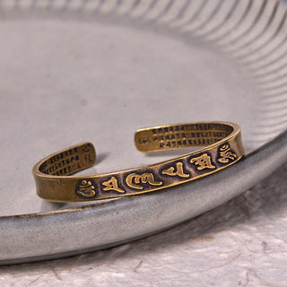 Buddha Gift Six True Words 'om Mani Padme Hum' Heart Sutra Copper Brass Wisdom Peace Cuff Bracelet Bangle