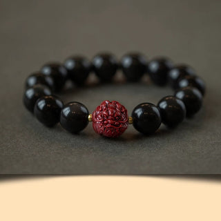 Buddha Gift Chinese Zodiac Natural Black Obsidian Cinnabar Purification Bracelet