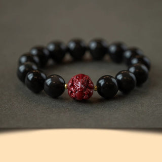 Buddha Gift Chinese Zodiac Natural Black Obsidian Cinnabar Purification Bracelet