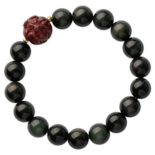 Buddha Gift Chinese Zodiac Natural Black Obsidian Cinnabar Purification Bracelet