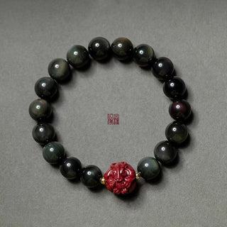 Buddha Gift Chinese Zodiac Natural Black Obsidian Cinnabar Purification Bracelet