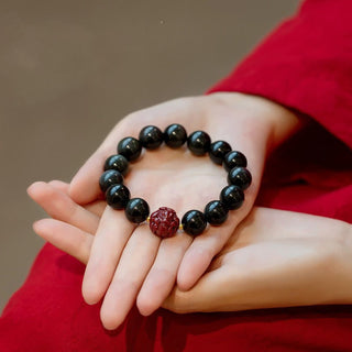 Buddha Gift Chinese Zodiac Natural Black Obsidian Cinnabar Purification Bracelet