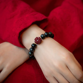 Buddha Gift Chinese Zodiac Natural Black Obsidian Cinnabar Purification Bracelet