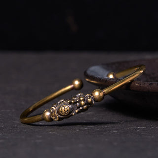 Buddha Gift Pi Xiu Carrying Compass Fu Character Copper Brass Luck Wealth Bracelet Bangle
