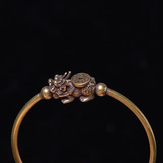 Buddha Gift Pi Xiu Carrying Compass Fu Character Copper Brass Luck Wealth Bracelet Bangle