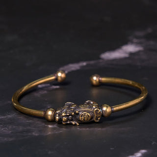 Buddha Gift Pi Xiu Carrying Compass Fu Character Copper Brass Luck Wealth Bracelet Bangle