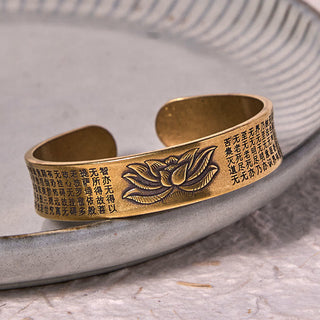 Buddha Gift Heart Sutra Lotus Flower Copper Brass Peace Cuff Bracelet Bangle