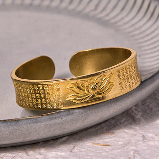 Buddha Gift Heart Sutra Lotus Flower Copper Brass Peace Cuff Bracelet Bangle