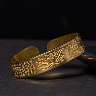 Buddha Gift Heart Sutra Lotus Flower Copper Brass Peace Cuff Bracelet Bangle