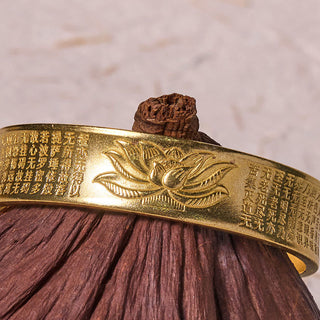Buddha Gift Heart Sutra Lotus Flower Copper Brass Peace Cuff Bracelet Bangle