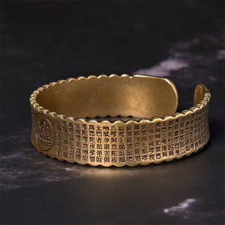 Buddha Gift Heart Sutra Lotus Flower Copper Brass Peace Enlightenment Cuff Bracelet Bangle