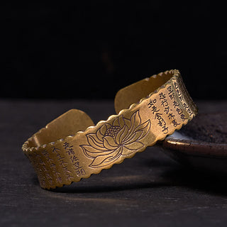 Buddha Gift Heart Sutra Lotus Flower Copper Brass Peace Enlightenment Cuff Bracelet Bangle