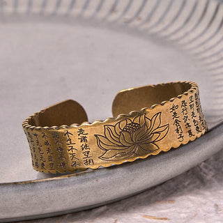 Buddha Gift Heart Sutra Lotus Flower Copper Brass Peace Enlightenment Cuff Bracelet Bangle