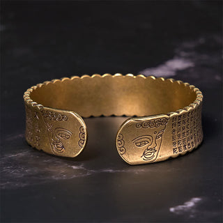 Buddha Gift Heart Sutra Lotus Flower Copper Brass Peace Enlightenment Cuff Bracelet Bangle